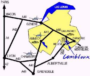 Plan d'acces appartement Combloux par autoroute